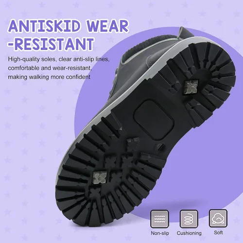 Vista 3 de JABASIC Botas de tobillo para niños y niñas, con cordones, cómodas botas de trabajo al aire libre