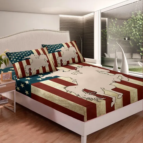 Vista 2 de Juego de ropa de cama de silueta de caballo vaquero, tamaño individual, sábana bajera ajustable de microfibra suave de microfibra suave con diseño