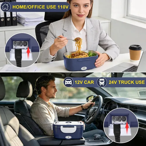 Vista 5 de Fiamrera eléctrica Carsolt - 3 en 1 Lonchera portátil con calefacción a prueba de fugas para automóvil/hogar/adultos con recipiente extraíble