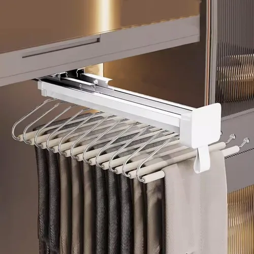 Vista 10 de Barra de valet extraíble para armario, soporte retráctil de 88.2 lbs, barra de armario ajustable de aleación de aluminio, riel de ropa extraíble