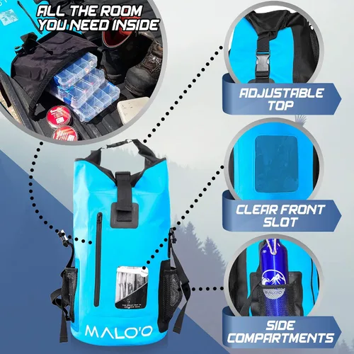 Vista 5 de Malo'o Dry Pack impermeable resistente mochila – bolsa seca enrollable (capacidad de 30 L)