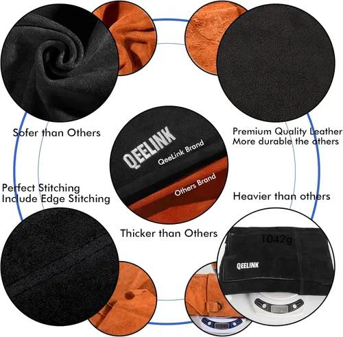 Vista 3 de QeeLink Delantal de soldadura de cuero con 6 bolsillos, delantal resistente al calor y al fuego, 24 x 42 pulgadas, ajustable de M a XXXL (negro)