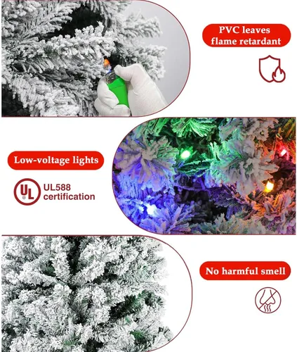Vista 6 de Árbol de Navidad preiluminado de 6 pies con 250 luces LED de colores, árbol de Navidad artificial completo, 1000 puntas de ramas, con bisagras
