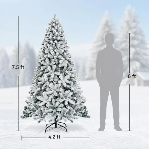 Vista 2 de POWERSTONE Árbol de Navidad flocado de 7.5 pies, árbol de Navidad