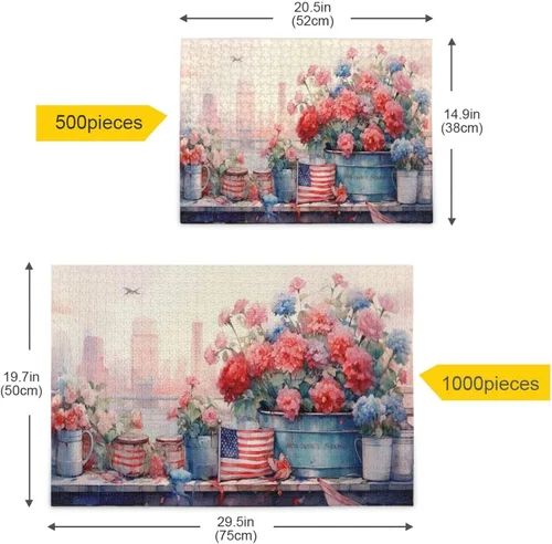 Vista 5 de Flowerpot American Falg Jigsaw Puzzles 500 Pieces for Adults with Mesh Storage Bag 2011739