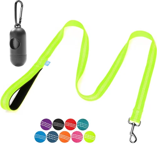 Vista 19 de BAAPET Correa de nailon para perro de 5 pies con triple hilos reflectantes y cómodo mango acolchado para caminar, entrenar cachorros pequeños Negro