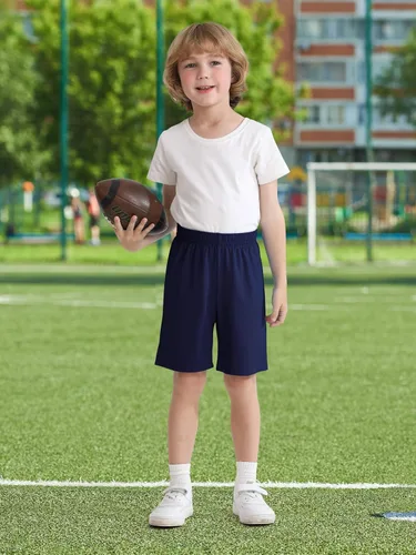 Vista 5 de Resinta Paquete de 4 pantalones cortos para niños pequeños, cintura elástica, pantalones cortos atléticos de baloncesto, fútbol, verano, sin