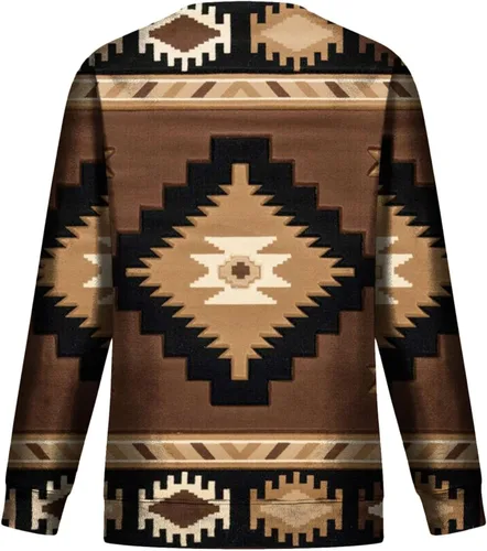 Vista 2 de Camisetas aztecas de manga larga para mujer, con estampado geométrico, lindas camisas occidentales, cuello redondo, ajuste holgado, sudaderas