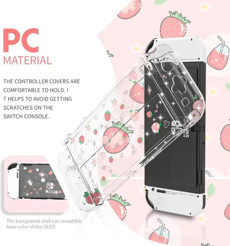 Vista 4 de Switch OLED - Funda con purpurina para interruptor acoplable OLED transparente con protector de pantalla OLED y bonitas tapas de agarre