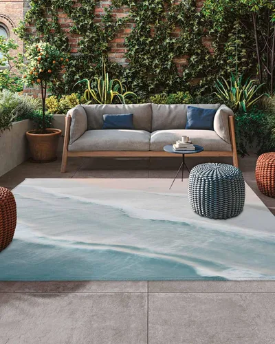 Vista 3 de Summer Beach Outdoor Rug for Patio/Deck/Porch, Ocean Nautical Coastal Non-Slip Large Area Rug 4 x 6 Ft, Seaside Aqua Beige Indoor Outdoor Rugs
