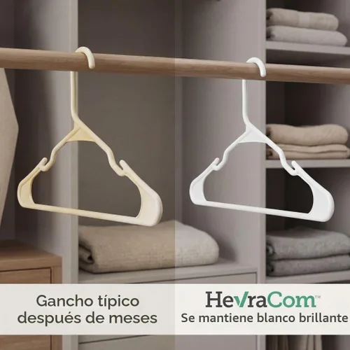 Vista 4 de HevraCom Paquete de 50 perchas de plástico color blanco, resistentes y duraderas, antideslizantes, perchas para armario, ahorro de espacio