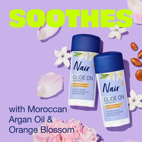 Vista 4 de Nair Glide On - Crema depilatoria para brazos, piernas y bikini, crema depilatoria, barra de 3.3 onzas