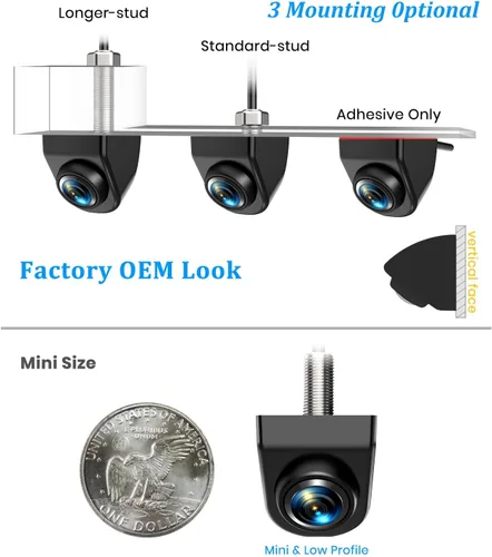 Vista 4 de AUTO-VOX Cámara frontal/de respaldo de 180°, mini estilo OEM, fácil instalación sin tornillos, cámara de visión lateral/trasera, impermeable IP69K
