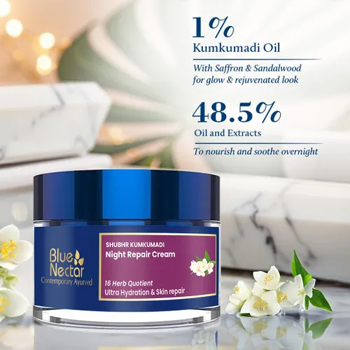 Vista 3 de Blue Nectar Kumkumadi Crema hidratante facial de noche para mujeres con almendras naturales y azafrán Crema facial hidratante para la noche