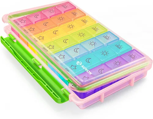 Vista 8 de AUVON iMedassist Organizador de pastillas semanal a prueba de humedad 4 veces al día, caja grande de 7 días con diseño portátil para viajes