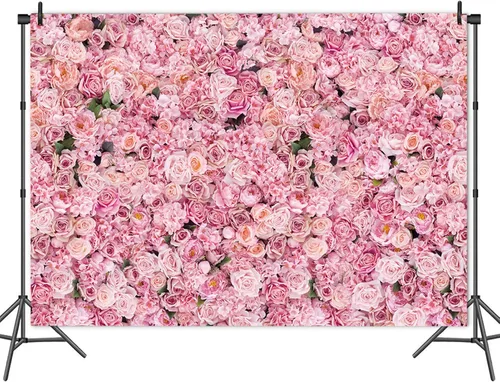 Vista 6 de Fondo de fotos de pared con rosas rosadas, decoración de fiesta de cumpleaños para niñas, telón de fondo de fotografía para el día de San Valentín