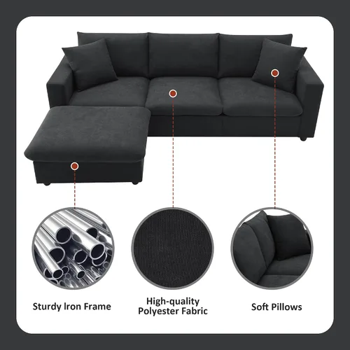 Vista 8 de LUMISOL Sofá modular convertible de 100.4 pulgadas, sofá seccional en forma de L con otomana extraíble, sofá moderno de estilo minimalista con 2