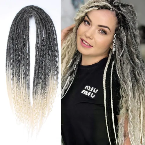 Vista 14 de Kraler Extensiones de Rastas Azules de Doble Extremo de 18 Pulgadas, 20 Hebras Sintéticas DE Extensiones de Rastas Hechas a Mano, Estilo de Rastas