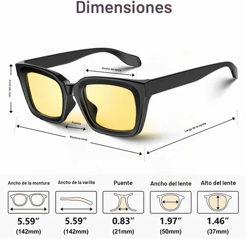 Vista 6 de VISOONE Blue Light Blocking Glasses Men Women Vintage Square Eyeglasses Negro