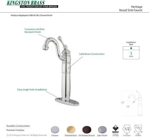 Vista 5 de Kingston Brass KB1428BL Heritage - Grifo para fregadero con placa de cubierta opcional, níquel cepillado