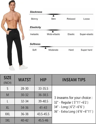 Vista 5 de SEVEGO Pantalones deportivos de algodón ligero con entrepierna de 32"34"36"38" para hombre con bolsillos con cremallera, pantalones deportivos