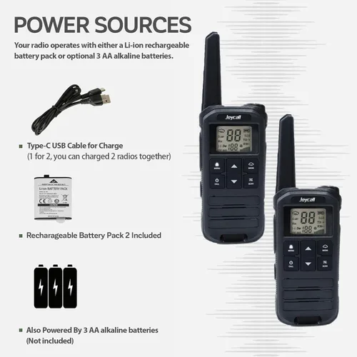 Vista 4 de Walkie Talkies de largo alcance para adultos con alerta meteorológica NOAA Walkie Talkies portátiles recargables 22 radios FRS bidireccionales Negro