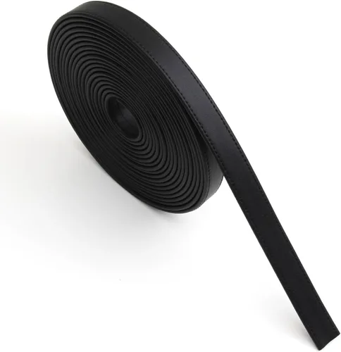 Vista 9 de lalatia Correas de cuero sintético cosidas para manualidades, tiras de cuero con costuras de 1/2 pulgada de ancho, 2 yardas de largo, color negro
