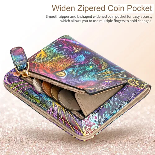 Vista 5 de APHISON Billetera para mujer, delgada y pequeña, cartera RFID para mujer, 08-0094