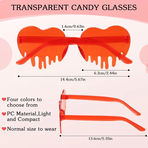 Vista 2 de 20 Pairs Drippy Heart Rimless Sunglasses Bulk Melting Heart Eyewear for Men Women Halloween Rave Festival Party Favors