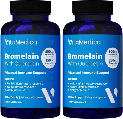 Vista 9 de VitaMedica Suplemento de bromelina y quercetina - 500 mg de bromelina 250 mg de quercetina - 2400 GDU para inmunidad, apoyo articular, inflamación