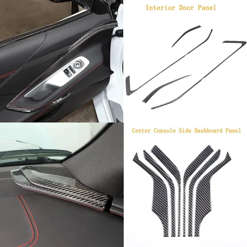 Vista 4 de Juego de 25 piezas de molduras interiores de fibra de carbono suave compatibles con Chevrolet Corvette C8 2020-2024, cubierta de panel