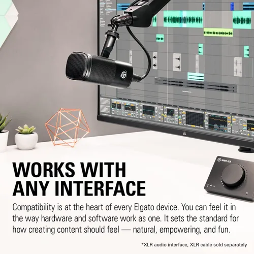 Vista 6 de Elgato Micrófono Wave DX XLR, optimizado para el habla, no requiere amplificador de señal, reduce el ruido no deseado, amplio ángulo de aceptación