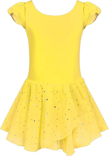Vista 20 de Arshiner - Vestido de baile de ballet con mangas con volantes, leotardo de tutú con ruedo para niñas Lila