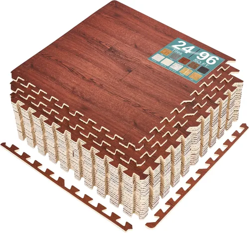 Vista 29 de Sorbus Losetas de suelo de madera veteada, esteras de espuma EVA entrelazadas, losetas de 3/8" de grosor para suelos de madera, esteras de ejercicio