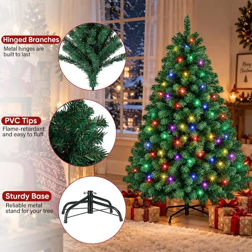 Vista 5 de Northroad Árbol de Navidad artificial preiluminado de 4 pies, árbol de Navidad preiluminado con 450 puntas de ramas y 100 luces con certificación UL