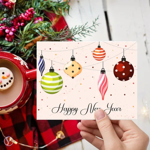 Vista 4 de 2026 Tarjetas de Feliz Año Nuevo y sobres – Bombas coloridas brillantes, saludos navideños de Navidad, invitaciones, agradecimientos, anuncios