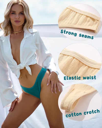Vista 3 de FINETOO Paquete de 6 tangas de algodón para mujer, transpirables, de tiro bajo, ropa interior sexy, S-XL