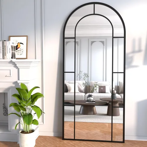 Vista 13 de Rowjut Espejo de pared en forma de arco de 30 x 20 pulgadas, espejo decorativo de pared y baño con marco de hierro, espejos de pared superior