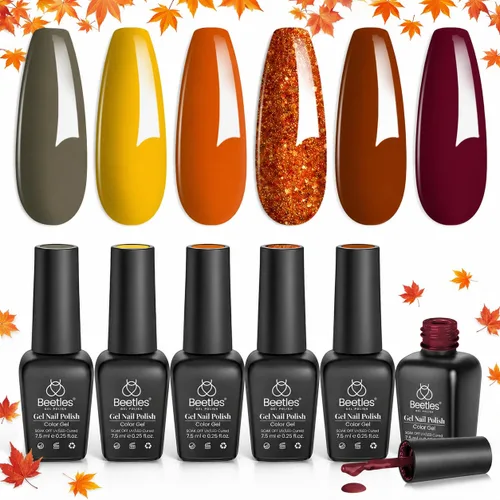 Vista 10 de Beetles - Juego de esmaltes de gel de otoño con gel floreciente, efecto A - Marrón ámbar Atracción ámbar