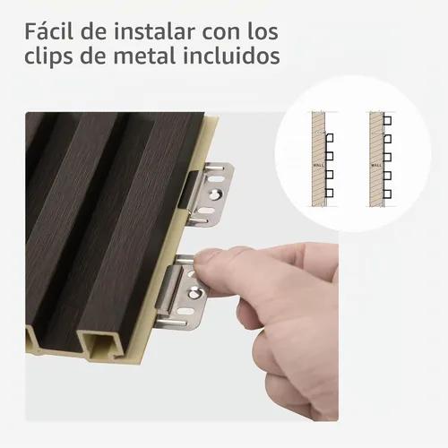 Vista 5 de Paneles de listones de pared WPC, paquete de 8, 95 x 6 pulgadas, listones de acento de madera para paredes y techos, paneles acústicos