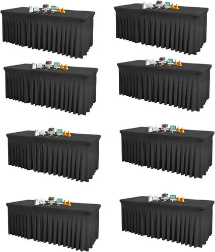Vista 38 de Paquete de 2 manteles color azul bebé para mesa rectangular de 4 pies, manteles de elastano elásticos de 4 pies, falda blanca rectangular para baby