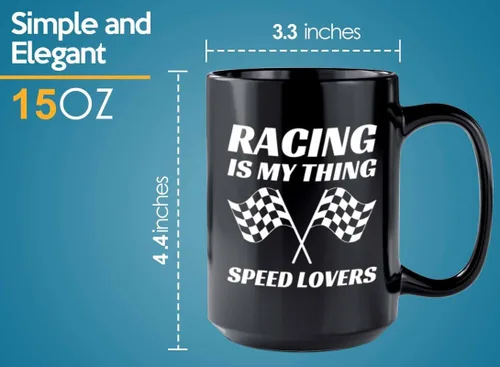 Vista 5 de Taza de café Racer de 15 onzas, color negro, Racing Is My Thing, Fuel Speed Racer Car Guys Circuit Automotriz Racing Boy Regalos para él, papá