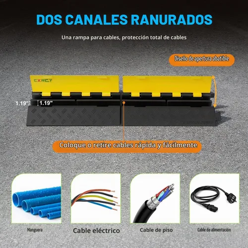 Vista 5 de CXRCY Rampa protectora de cable de goma, rampas protectoras de manguera de alambre de 2 canales, cubierta de cable de plástico de goma para asfalto