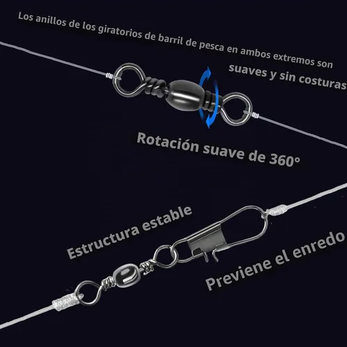 Vista 5 de 260Pcs/Caja con Giras de Barril de Pesca de Acero Inoxidable 150Pcs/Giras de Barril con Broches 110Pcs Mezcla, Conector de Alta Resistencia