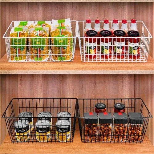Vista 2 de SANNO Organizador de cesta para congelador, divisor de almacenamiento de alambre de metal para refrigerador, contenedores domésticos con asas