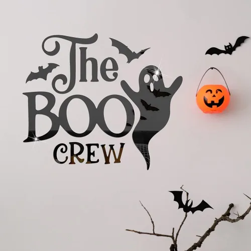 Vista 3 de Decoración de pared de murciélago fantasma de Halloween, calcomanías de pared 3D extraíbles para Halloween, espejo acrílico, decoración de pared