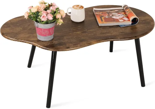 Vista 14 de Mesa de centro pequeña, mesa de centro de nube negra para espacios pequeños, mesa central moderna única e irregular con patas de madera, mesa