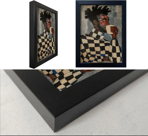 Vista 5 de Arte de pared enmarcado en lienzo afroamericano negro y blanco, personas abstractas, pintura, imágenes, decoración de pared, moda, moderno, hombre