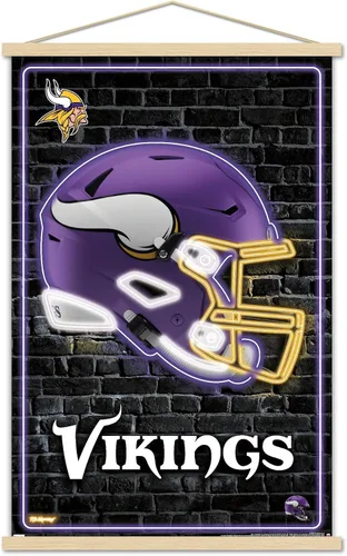 Vista 17 de Trends International NFL Minnesota Vikings - Póster de pared con casco neón 23, 22.4 pulgadas de largo x 14.7 pulgadas, versión enmarcada en madera