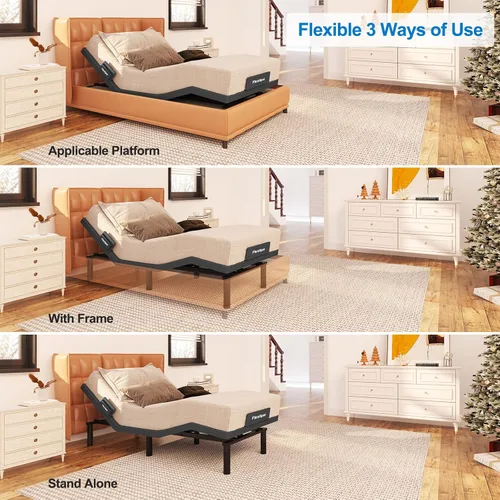 Vista 6 de FLEXISPOT Base de cama ajustable S6 Twin XL+colchón de espuma viscoelástica de gel refrescante de 10 pulgadas, montaje rápido, masaje, espacio